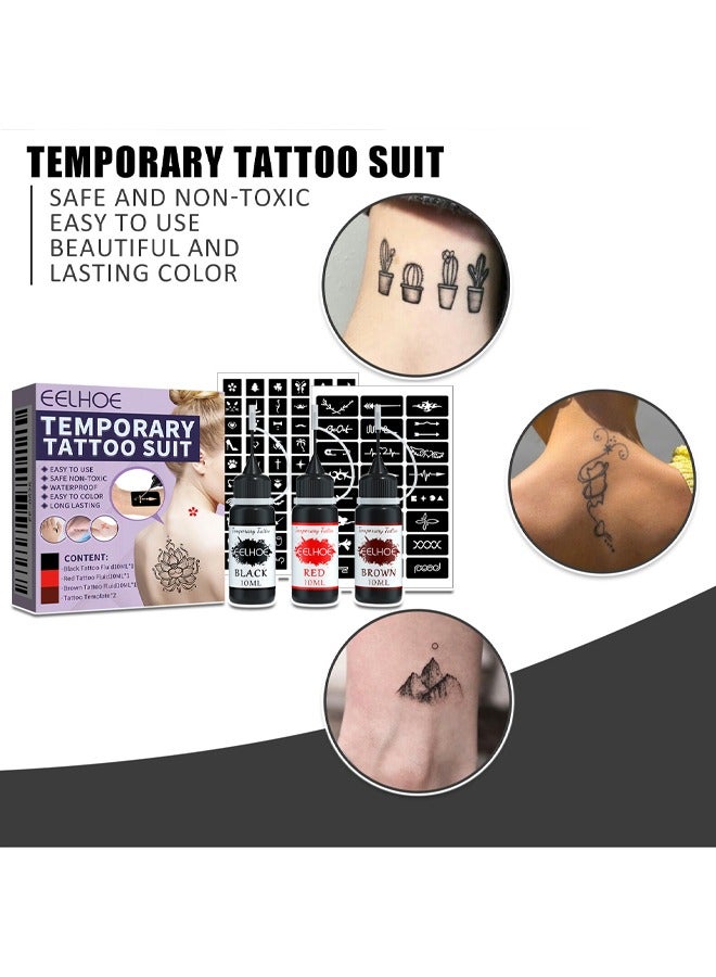 إيلهو مجموعة وشم مؤقتة، تحتوي على 84 قطعة من قوالب الوشم اللاصقة، حبر وشم مؤقت 3 زجاجات، 3 ألوان للرسم الفني للنساء والرجال والأطفال، للرسم اليدوي والفني - Image 3